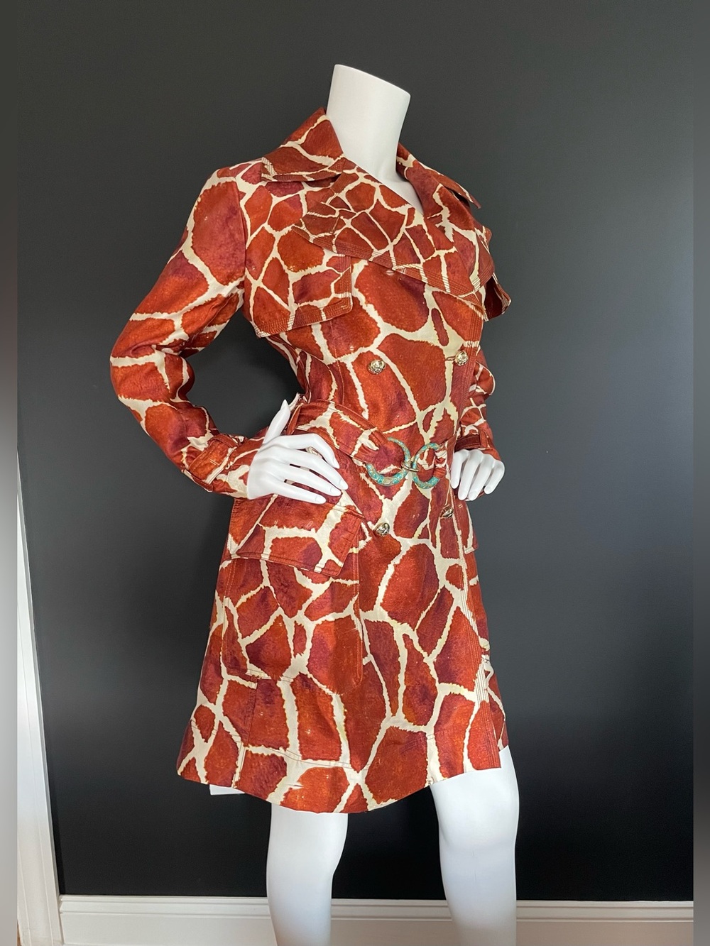 ROBERTO CAVALLI S/S 2006 Vintage Look #46 Giraffe Silk Trench Dress Coat 40IT - Picture 4 of 15